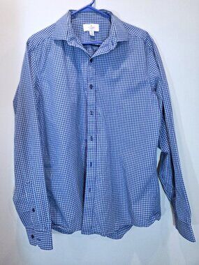 NWOT Buttoned Down Fitted Blue Gingham Cotton Shirt Size L